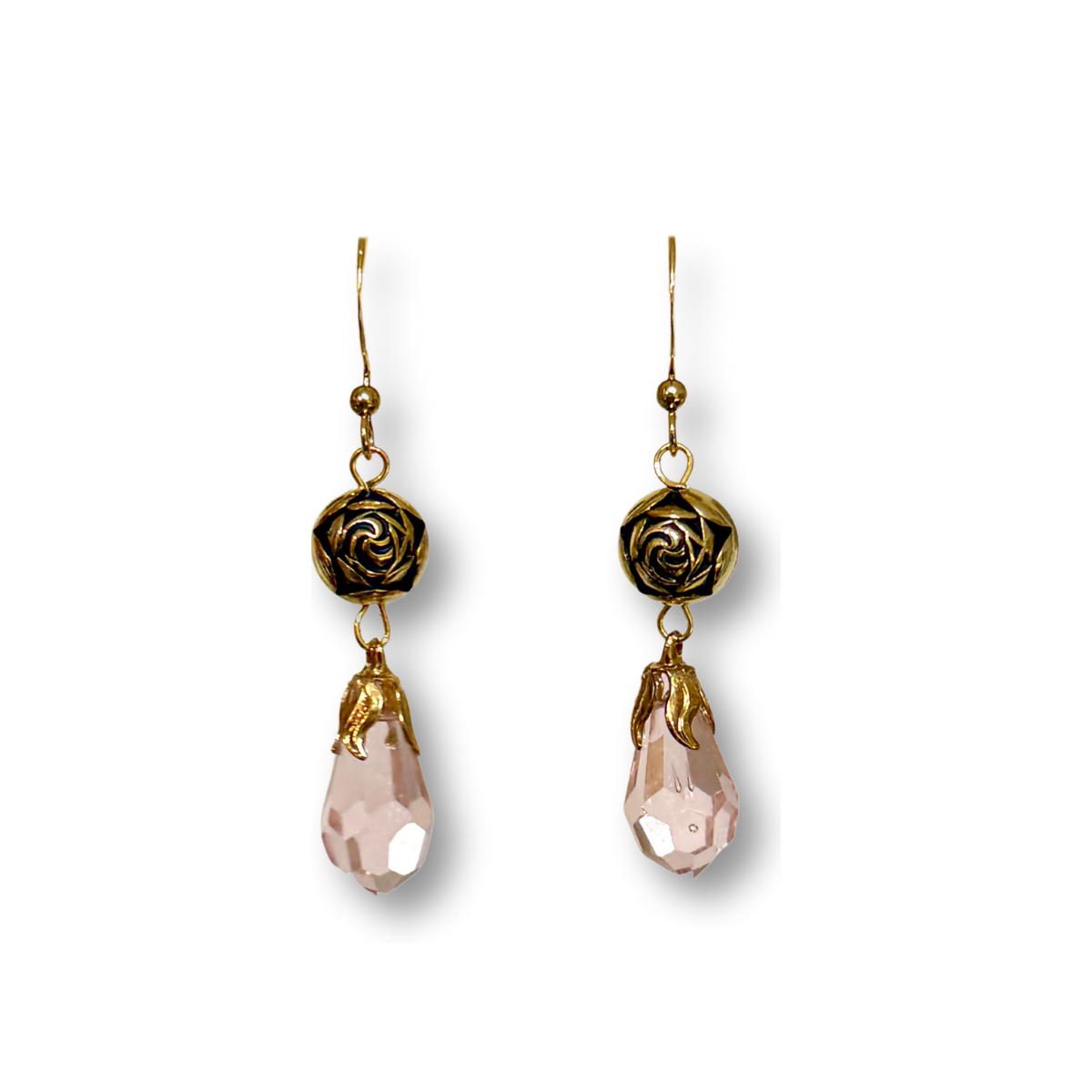 Rose Crystal Drop Earrings - Pink