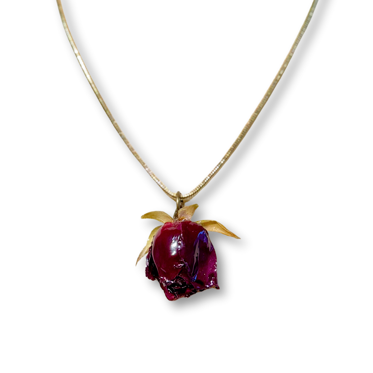 Real Rose Necklace - Red & Gold