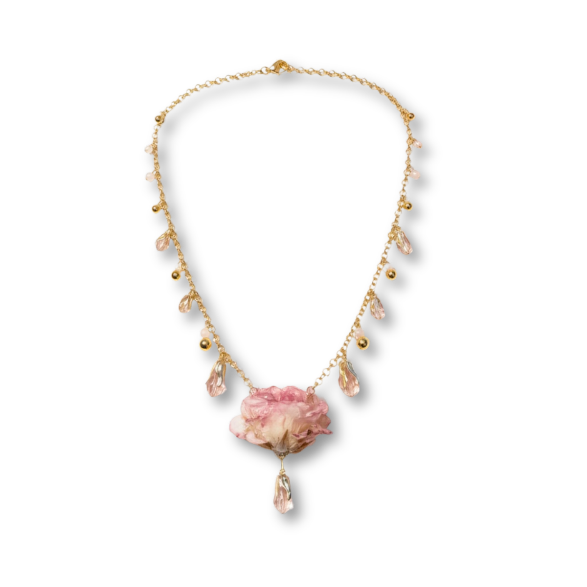 Real Rose Necklace - Pink & Gold