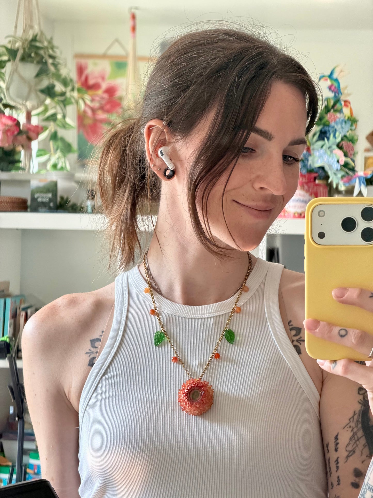 Straw Flower & Carnelian Necklace