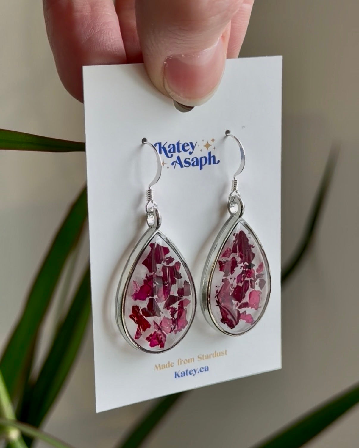 Red Flower Confetti Silver Drop Earrings
