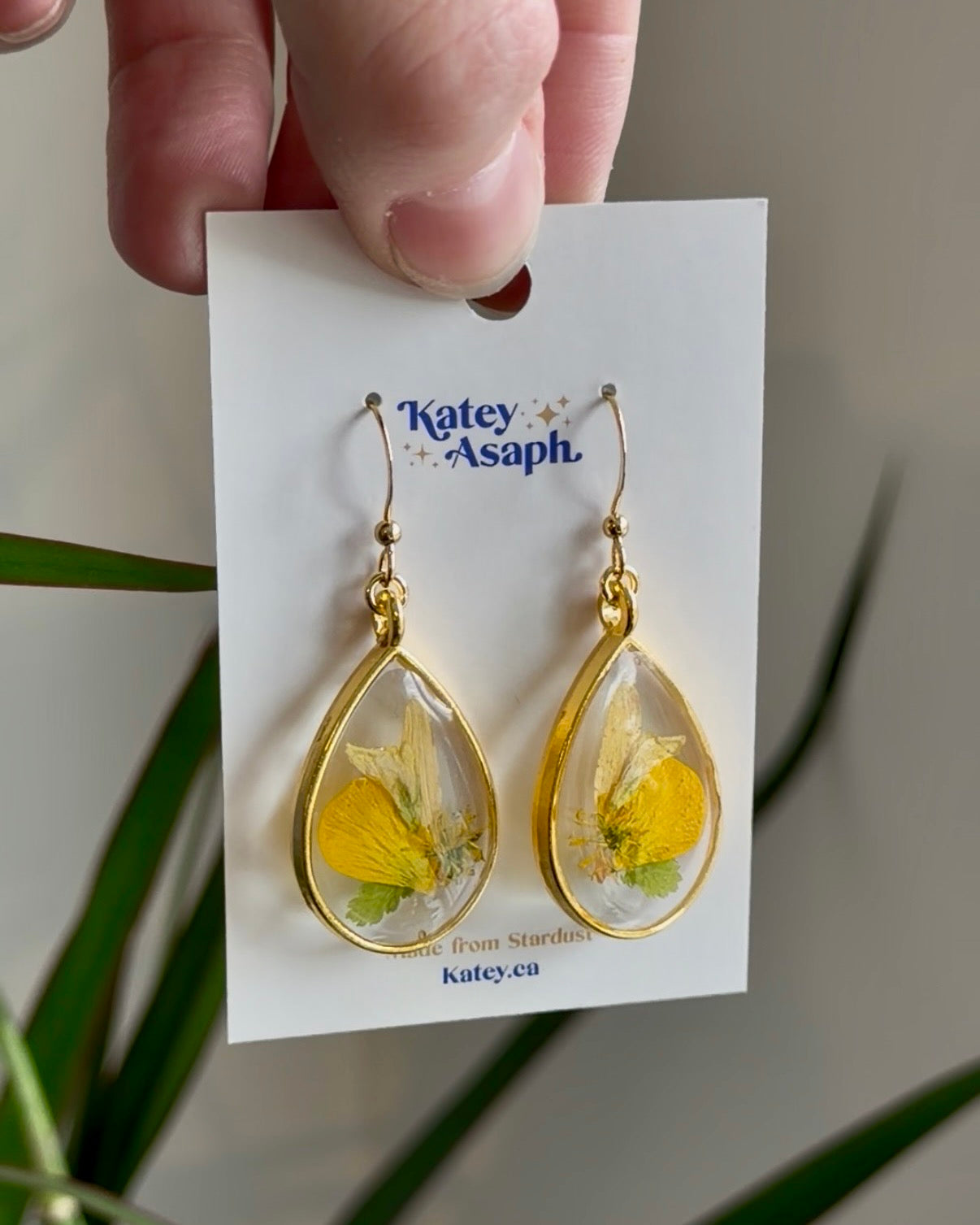 Buttercup & Forest Fern Gold Drop Earrings