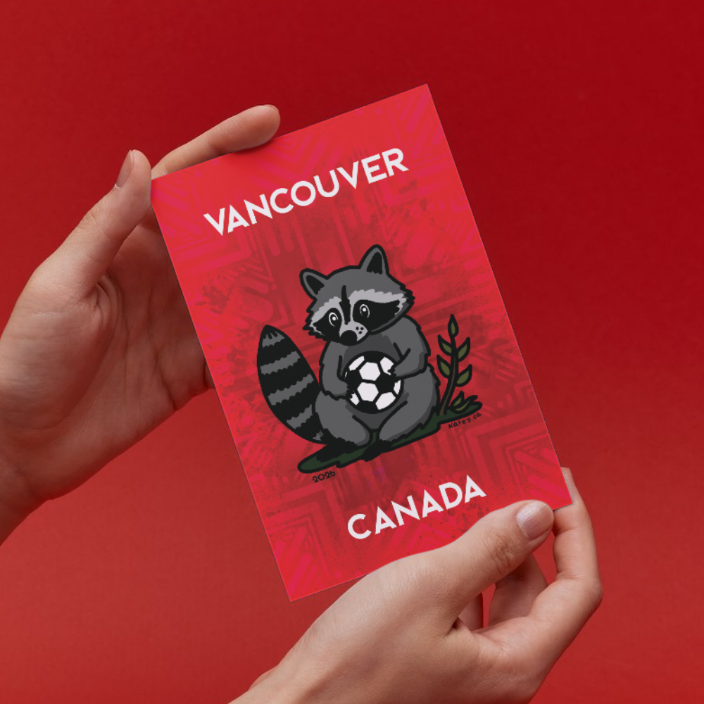 Vancouver Raccoon Soccer Postcard – 2026 World Cup Edition