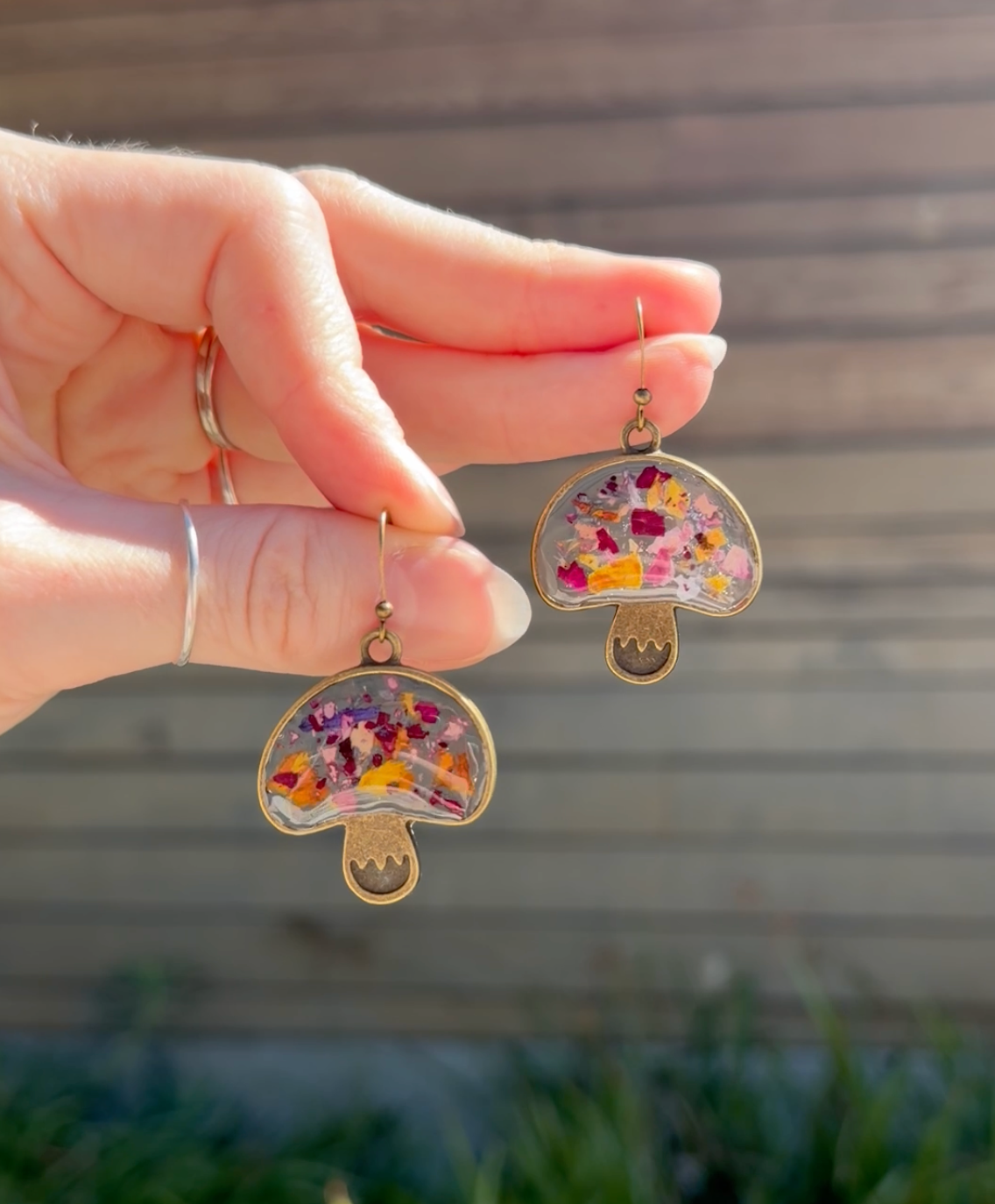 Flower Confetti Mushroom Earrings