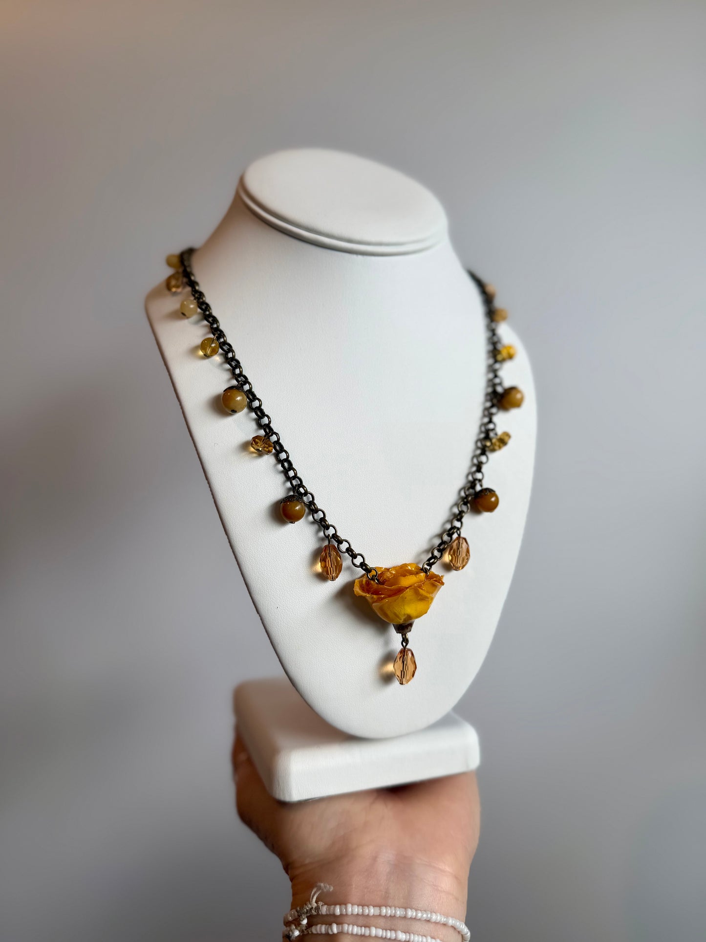 Yellow Rose Beaded Necklace
