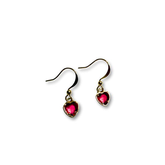 Heart Drop Earrings - Red