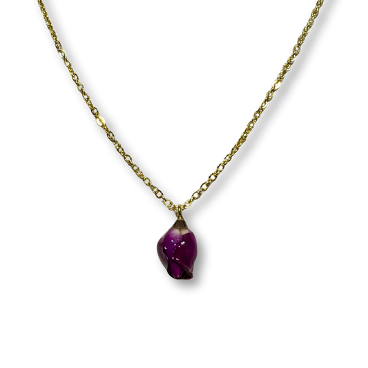 Real Rose Bud Necklace - Red & Gold