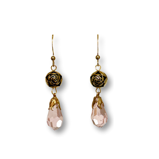 Rose Crystal Drop Earrings - Pink