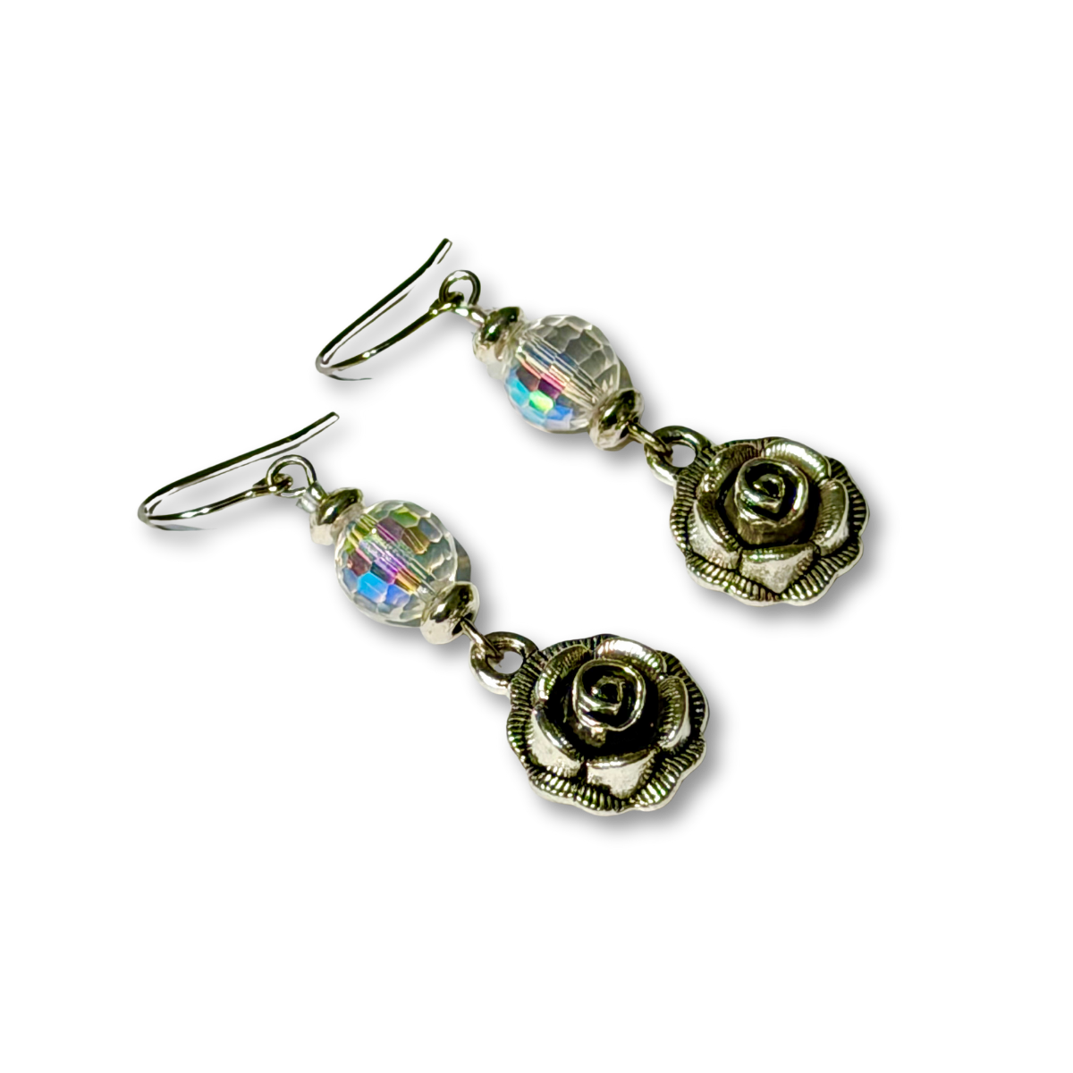 Rose Crystal Drop Earrings - Opalescent
