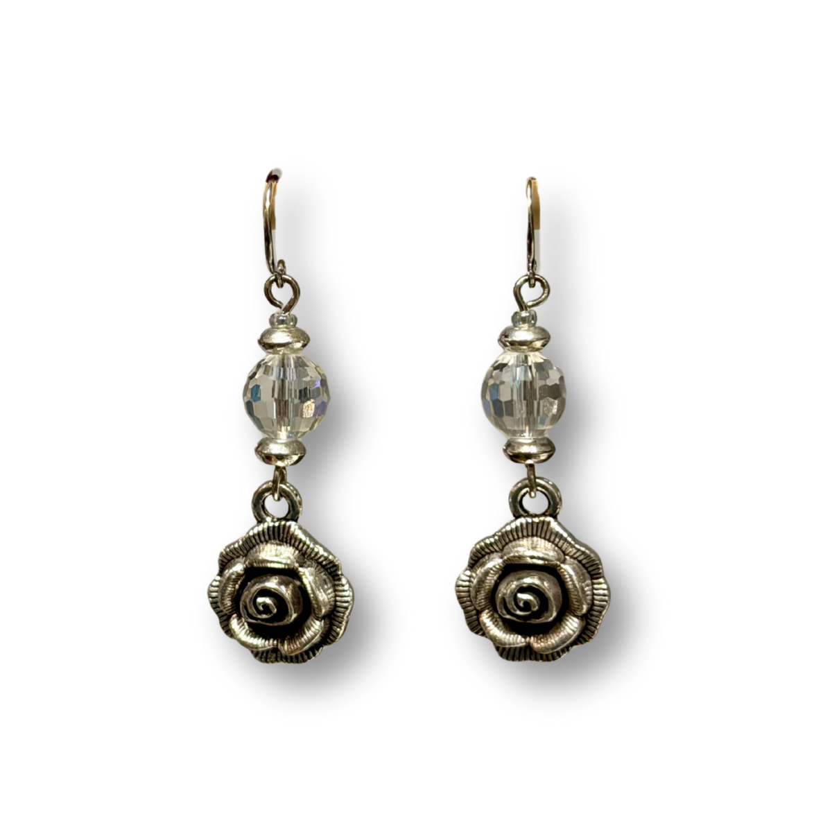 Rose Crystal Drop Earrings - Opalescent