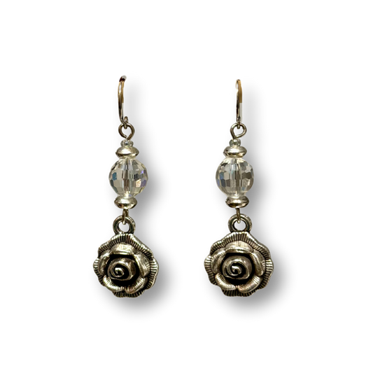 Rose Crystal Drop Earrings - Opalescent