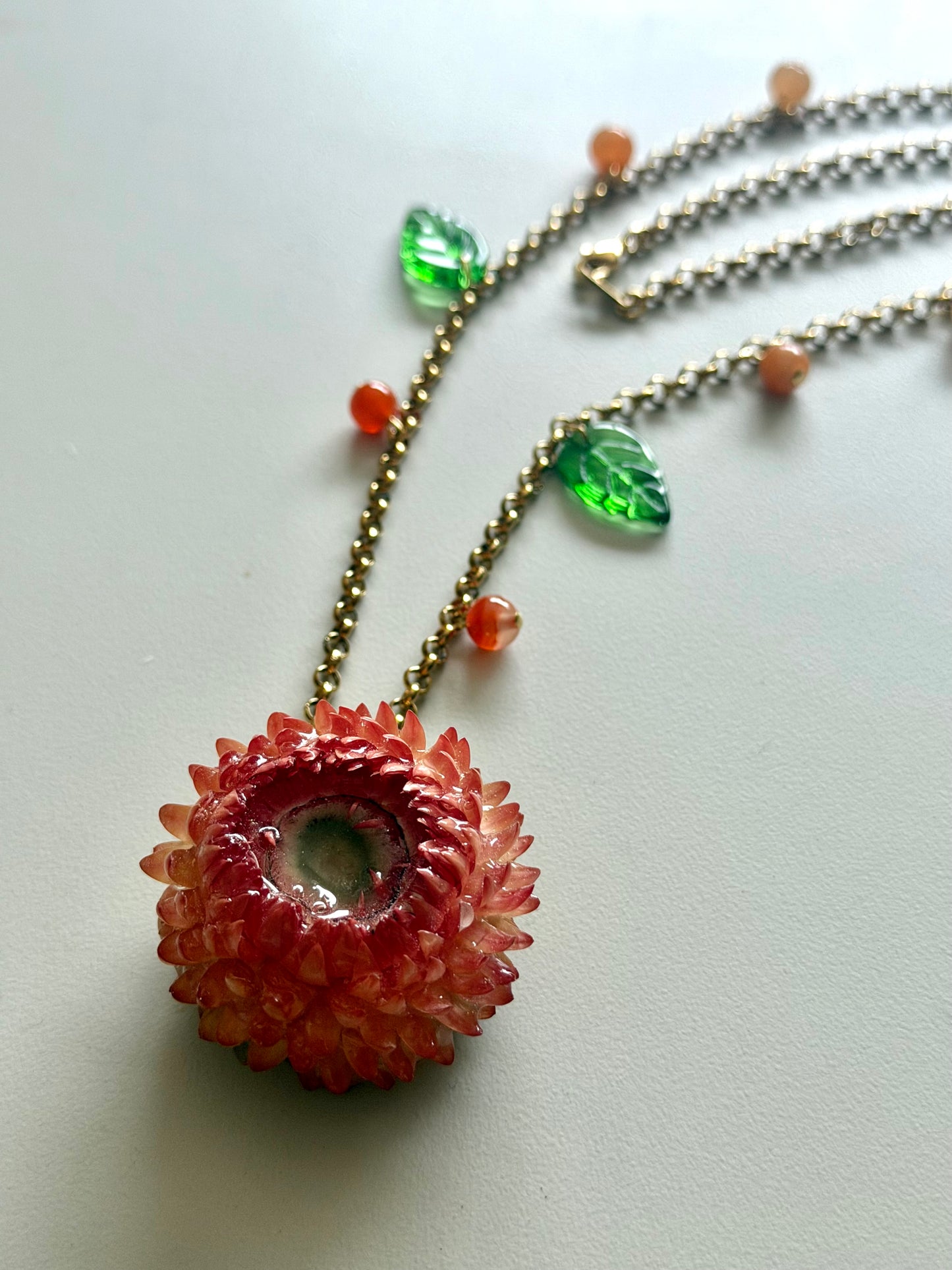 Straw Flower & Carnelian Necklace