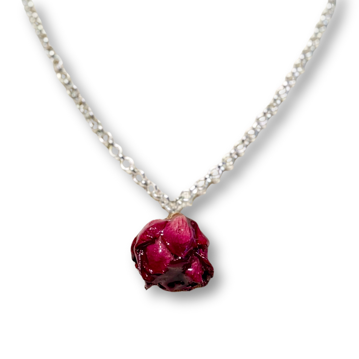 Real Red Rose Necklace - Red & Silver