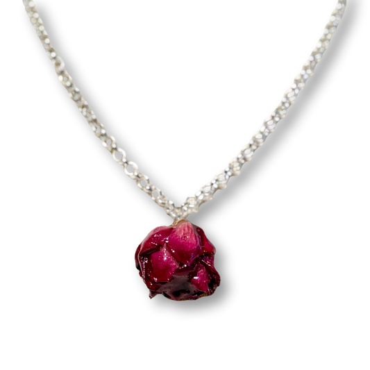 Real Red Rose Necklace - Red & Silver