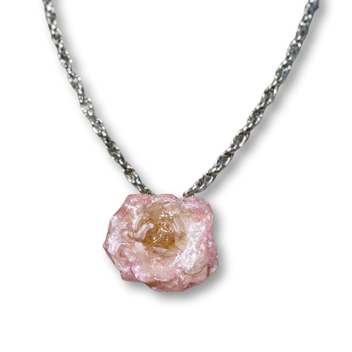 Real Rose Statement Necklace - Pink & Silver