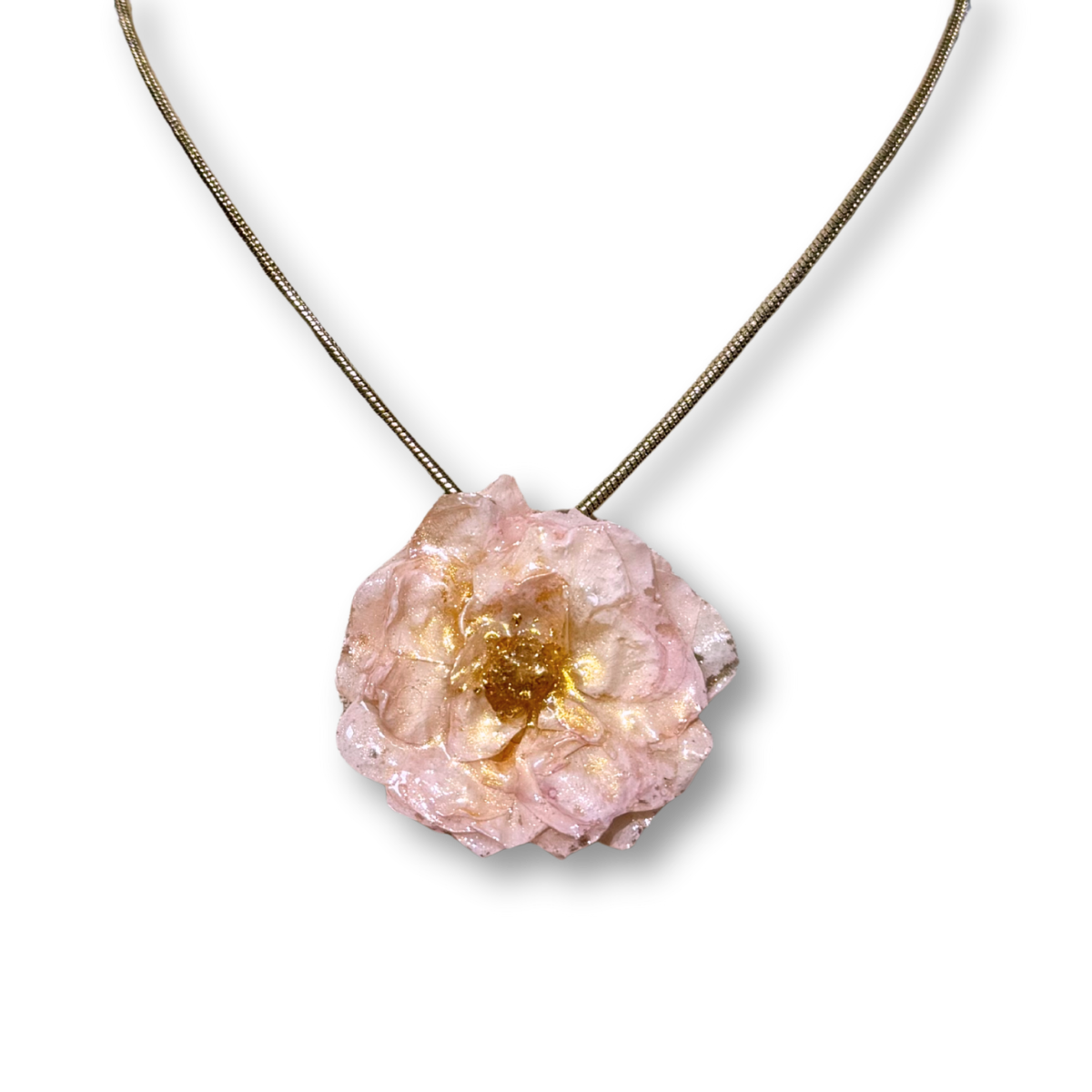 Real Rose Statement Necklace - Pink & Gold