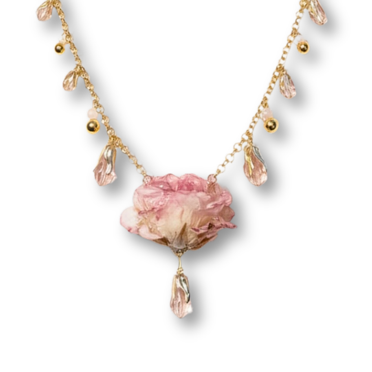 Real Rose Necklace -  Pink & Gold