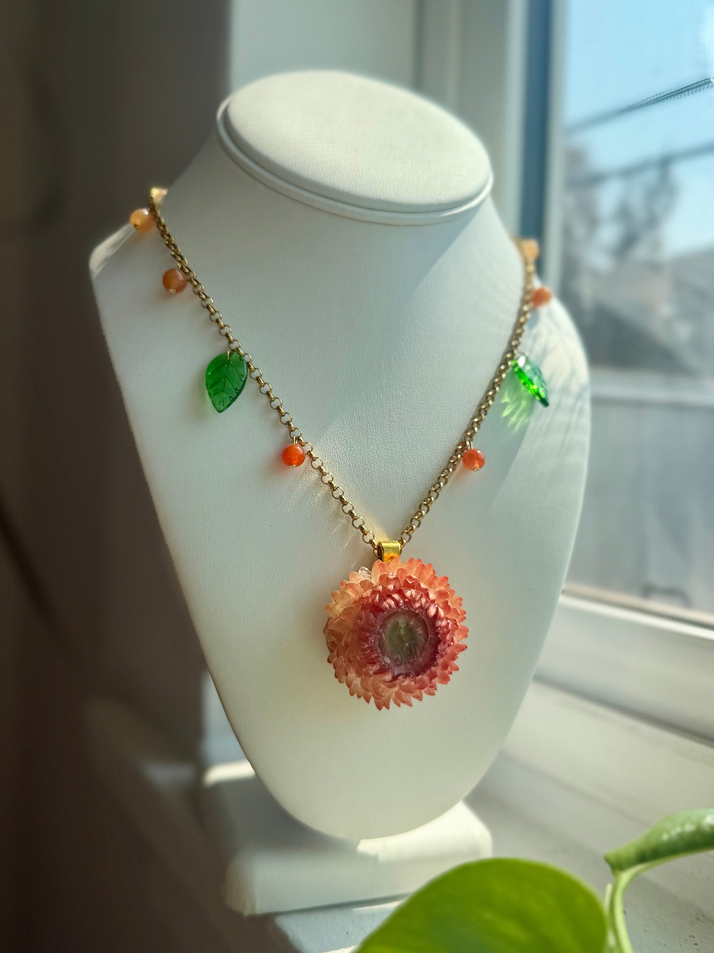 Straw Flower & Carnelian Necklace