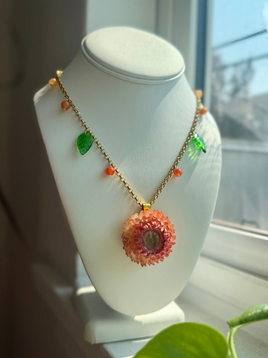 Straw Flower & Carnelian Necklace
