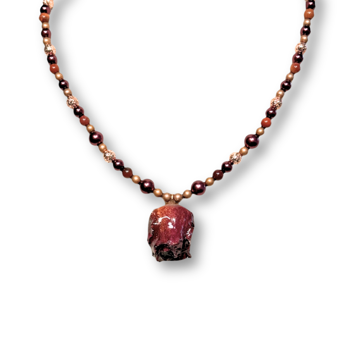 Real Red Rose Beaded Necklace - Jasper & Copper