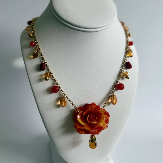 Autumn Tones Real Rose Statement Necklace