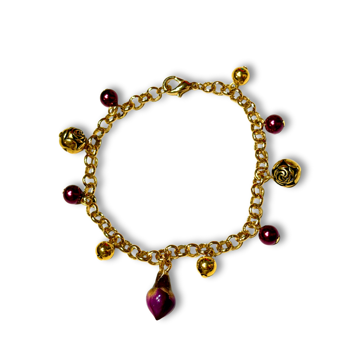 Real Red Rose Charm Bracelet