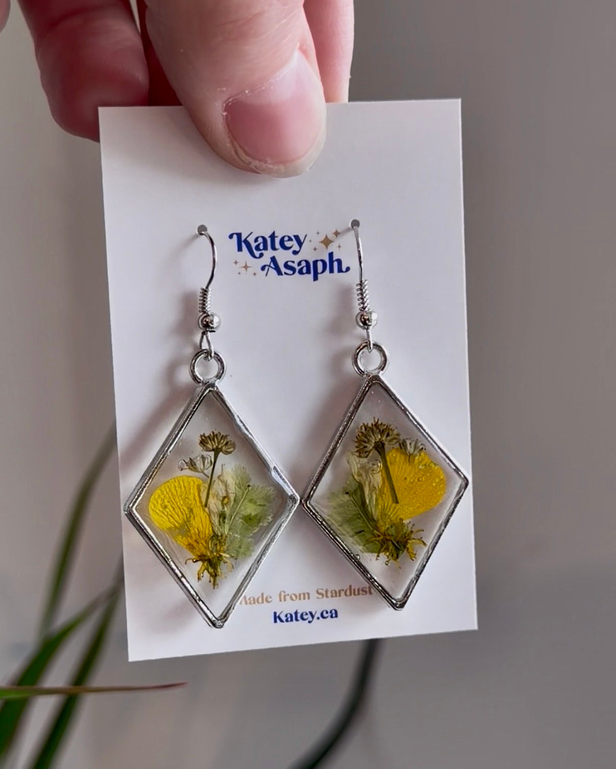 Buttercup & Forest Fern Silver Diamond Earrings