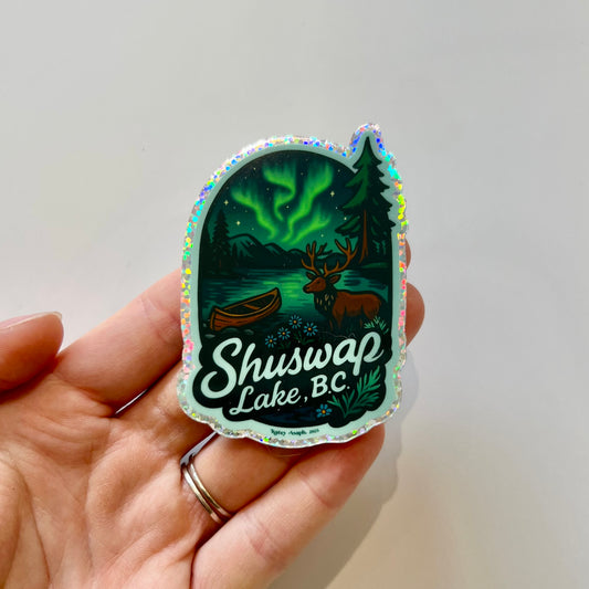 Shuswap Lake Northern Lights Glitter Sticker