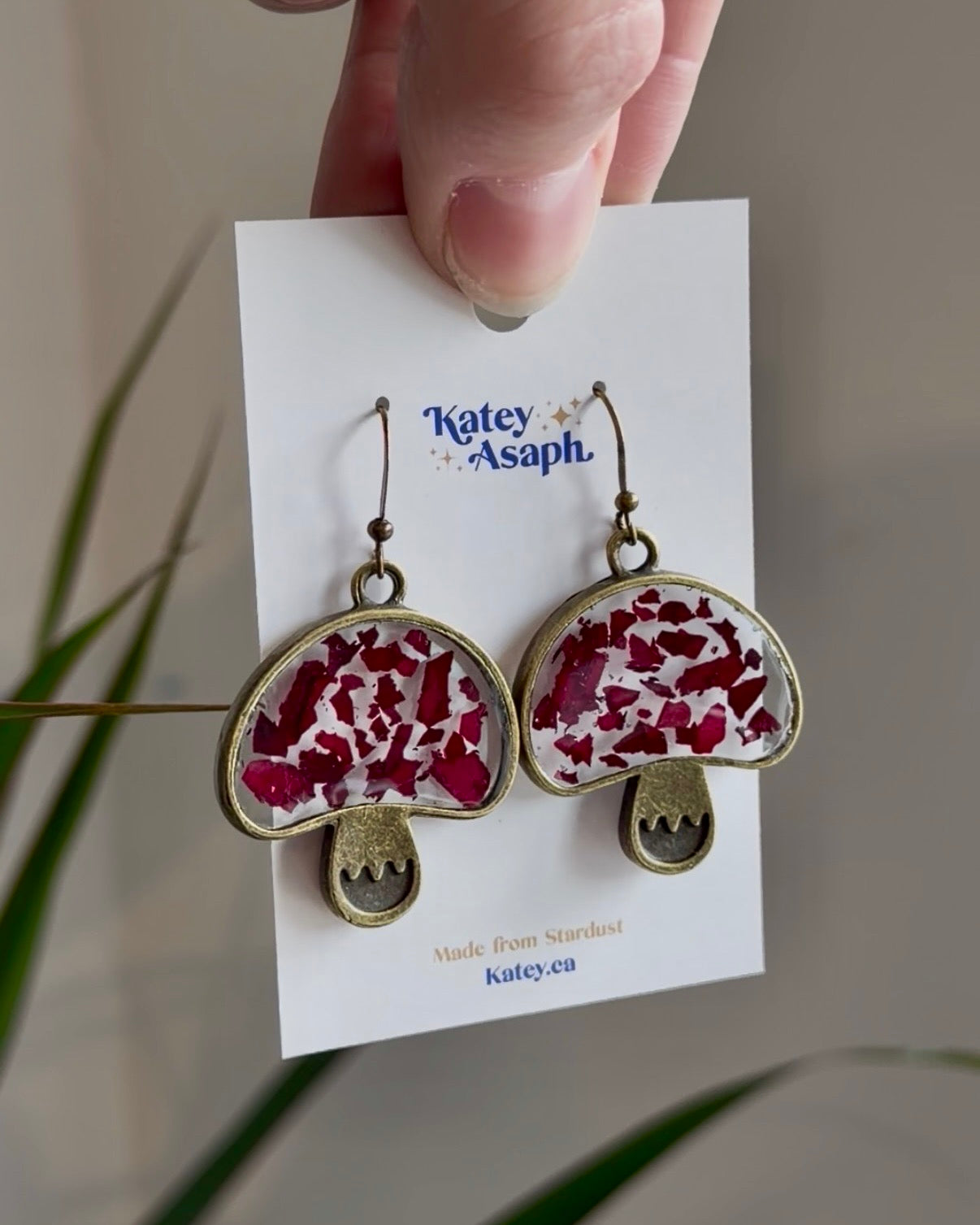 Red Flower Confetti Mushroom Earrings