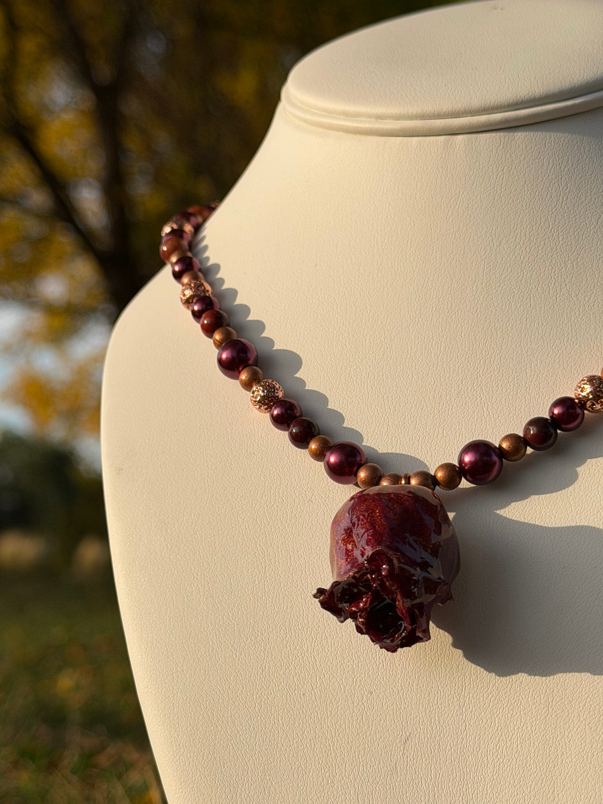 Real Rose Beaded Necklace - Red, Jasper & Copper
