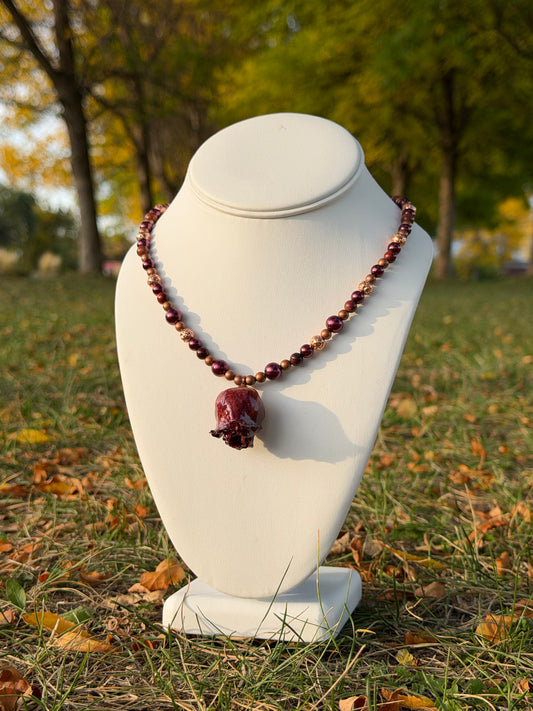 Real Rose Beaded Necklace - Red, Jasper & Copper