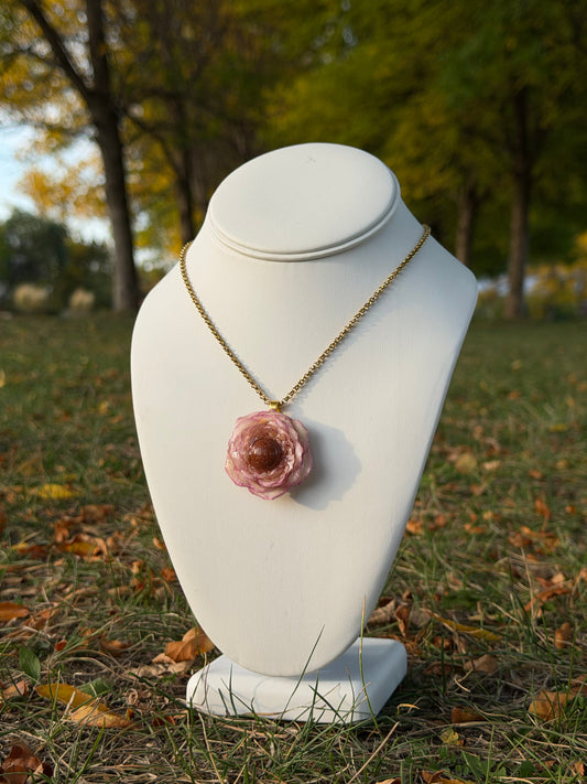Pink Rose & Gold Stone Statement Necklace