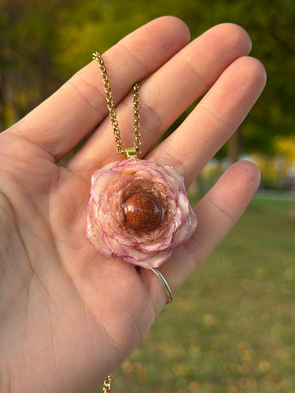 Pink Rose & Gold Stone Statement Necklace