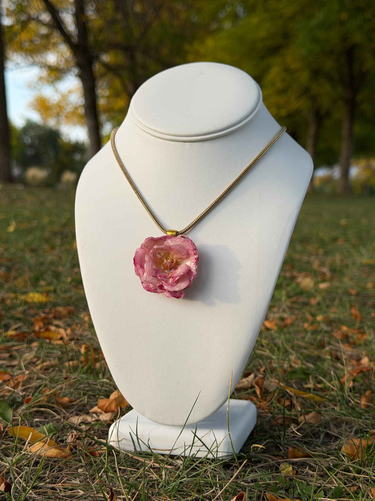 Pink Rose & Gold Stone Statement Necklace