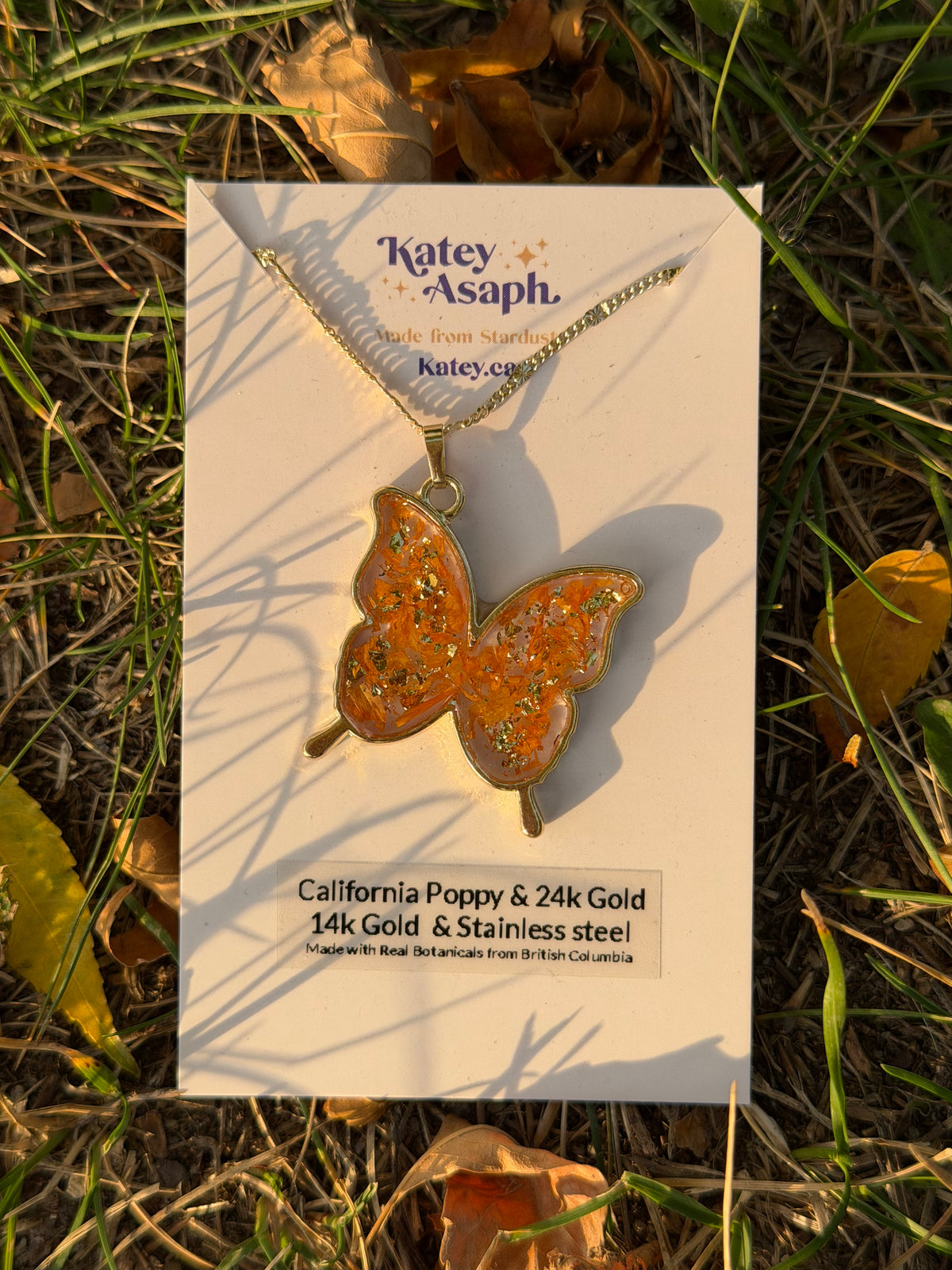 California Poppy Butterfly Necklace