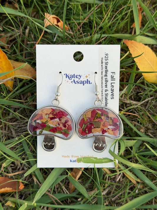Leaf Confetti Mushroom Earrings