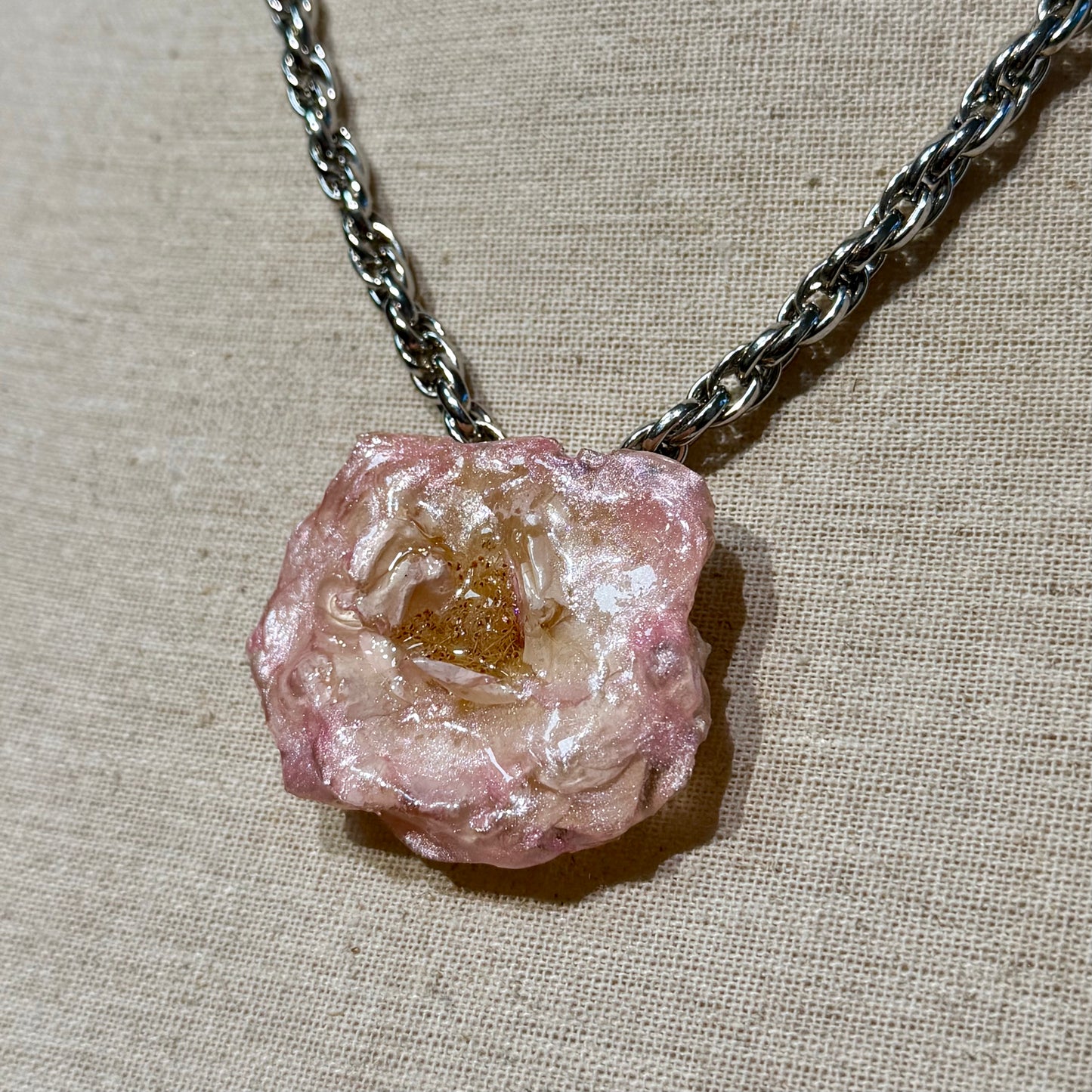 Real Rose Statement Necklace - Pink & Silver