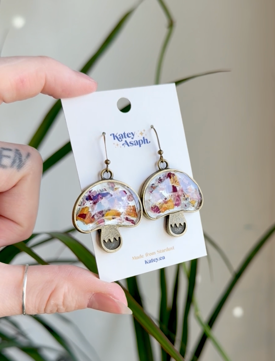 Flower Confetti Mushroom Earrings